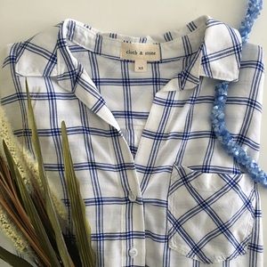 Anthropologie Blue and White Plaid Button Down Shirt